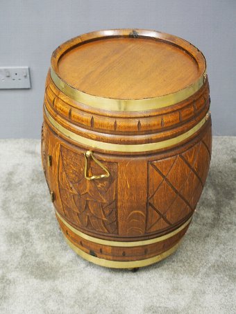 Antique Carved Oak Barrel Drinks Cabinet