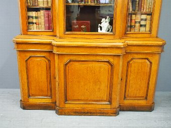 Antique Victorian 3 Door Oak Breakfront Bookcase