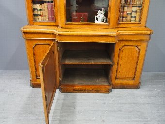 Antique Victorian 3 Door Oak Breakfront Bookcase