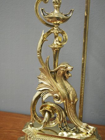 Antique Pair of Cast Brass Griffin Lamps