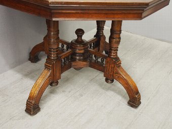 Antique Oak Leather Top Octagonal Table