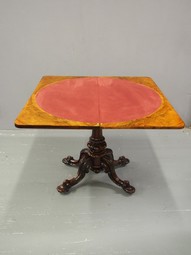 Antique Mid Victorian Burr Walnut Foldover Card Table