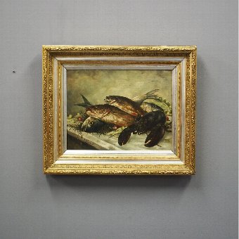 Dutch Oil Painting of Fish and Lobster by W. Voorendt