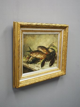 Antique Dutch Oil Painting of Fish and Lobster by W. Voorendt