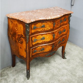 French Kingwood and Tulipwood Marble Top Commode