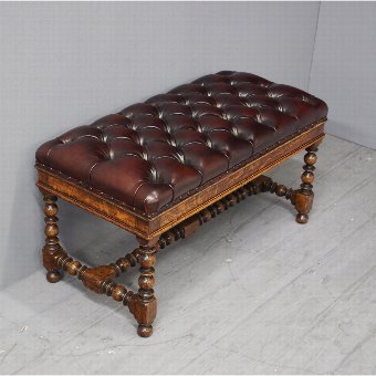 Jacobean Style Burgundy Leather Duet Stool