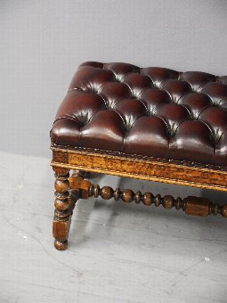 Antique Jacobean Style Burgundy Leather Duet Stool
