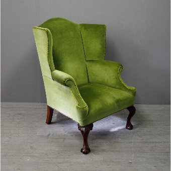 George III Style Green Velvet Wing Chair