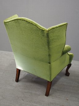 Antique George III Style Green Velvet Wing Chair