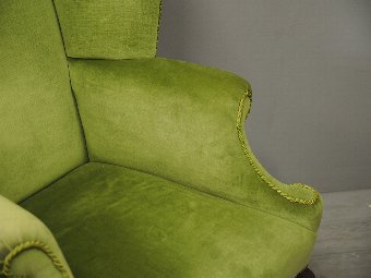 Antique George III Style Green Velvet Wing Chair