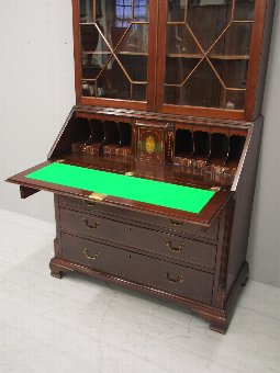 Antique Georgian Style Inlaid Mahogany Bureau Bookcase