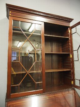 Antique Georgian Style Inlaid Mahogany Bureau Bookcase