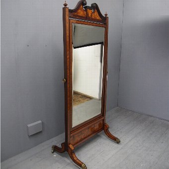 Victorian Inlaid Satinwood and Mahogany Cheval Mirror
