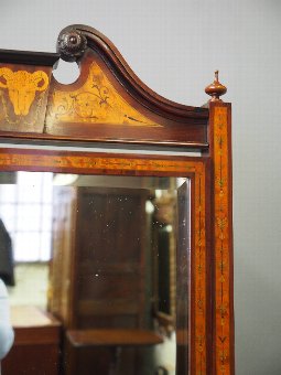 Antique Victorian Inlaid Satinwood and Mahogany Cheval Mirror