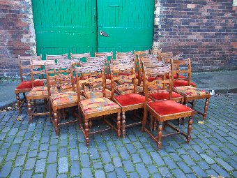 Antique Set of 23 Oak Dining Chairs