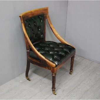  Georgian IV Oak and Green Leather Library Chair