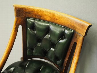 Antique  Georgian IV Oak and Green Leather Library Chair