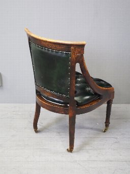 Antique  Georgian IV Oak and Green Leather Library Chair