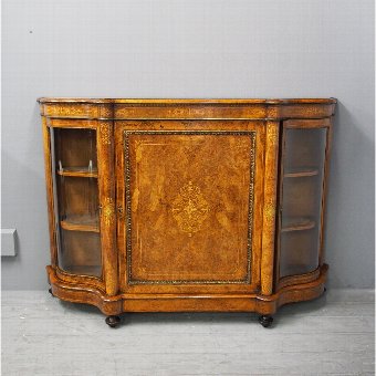 Victorian Burr Walnut and Inlaid Credenza