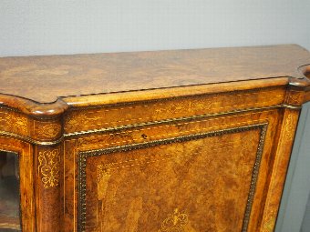 Antique Victorian Burr Walnut and Inlaid Credenza