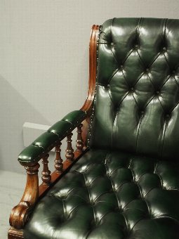 Antique Pair of Mahogany and Green Leather Library Chairs