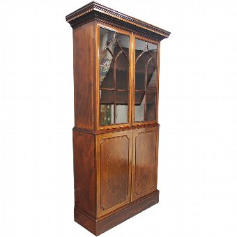 George III Inlaid Mahogany Cabinet Bookcase
