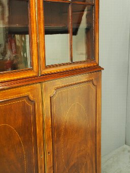 Antique George III Inlaid Mahogany Cabinet Bookcase