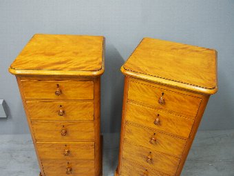Antique Pair of Tall Satin Birch Bedsides or Chests