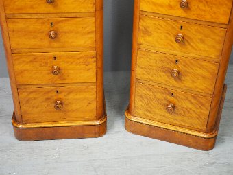 Antique Pair of Tall Satin Birch Bedsides or Chests