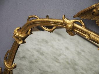 Antique Carved Giltwood Bird Design Overmantel Mirror