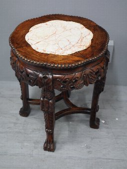Antique Chinese Rosewood and Marble Inlaid Plant Stand