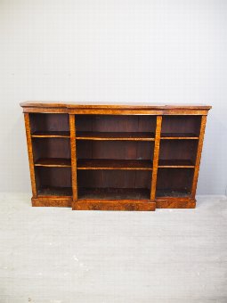Antique Mid Victorian Burr Walnut Open Bookcase