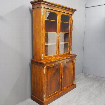 Victorian Marquetry Walnut Cabinet Bookcase
