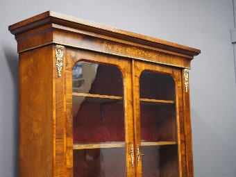 Antique Victorian Marquetry Walnut Cabinet Bookcase