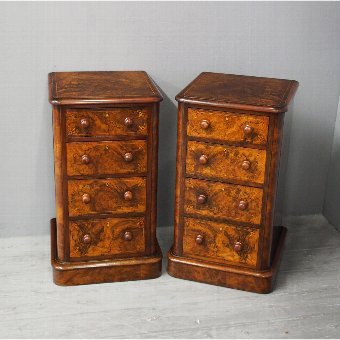Pair of Burr Walnut Inlaid Bedside Lockers