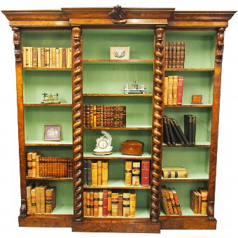 Victorian Breakfront Walnut Open Bookcase