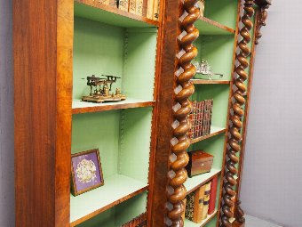 Antique Victorian Breakfront Walnut Open Bookcase