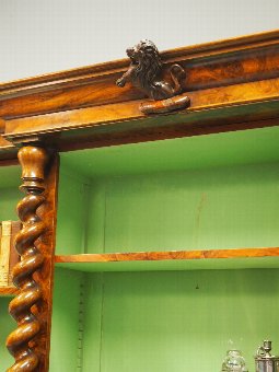 Antique Victorian Breakfront Walnut Open Bookcase