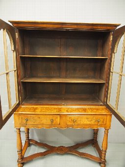 Antique George II Style Burr Walnut Bookcase on Stand
