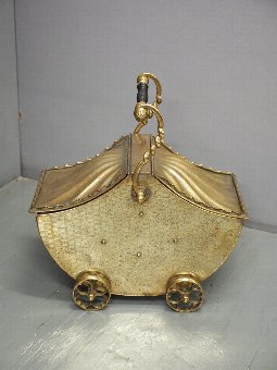 Antique Brass Coal Bin in a Pram Design