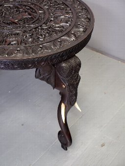 Antique Carved Hardwood Elephant Design Table
