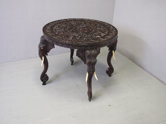 Antique Carved Hardwood Elephant Design Table