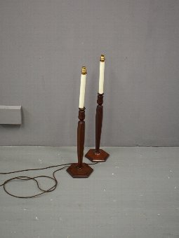Antique Mahogany Candlesticks by Heals of London