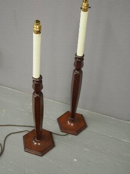 Antique Mahogany Candlesticks by Heals of London