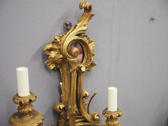 Antique Chippendale Style Giltwood Wall Sconces