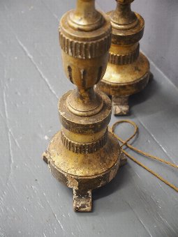 Antique Pair of Carved and Gilded Lamps