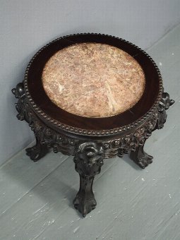 Antique Chinese Huanghuali and Pink Marble Stand