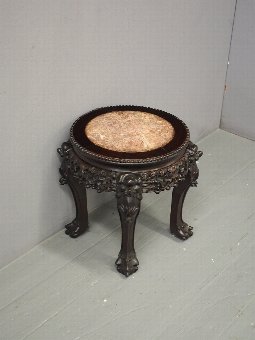 Antique Chinese Huanghuali and Pink Marble Stand