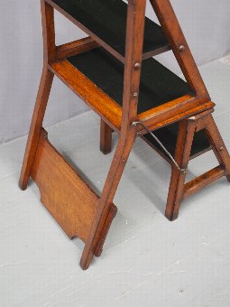 Antique Oak Metamorphic Library Steps and Chair