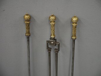 Antique Set of George III Steel and Brass Fireside Tools